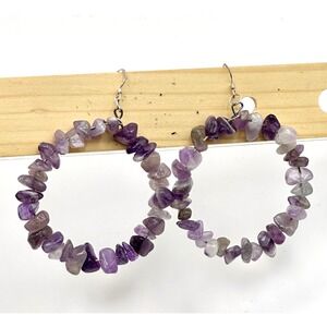 Amethyst‎ Hoop Sterling Silver Handmade Earrings